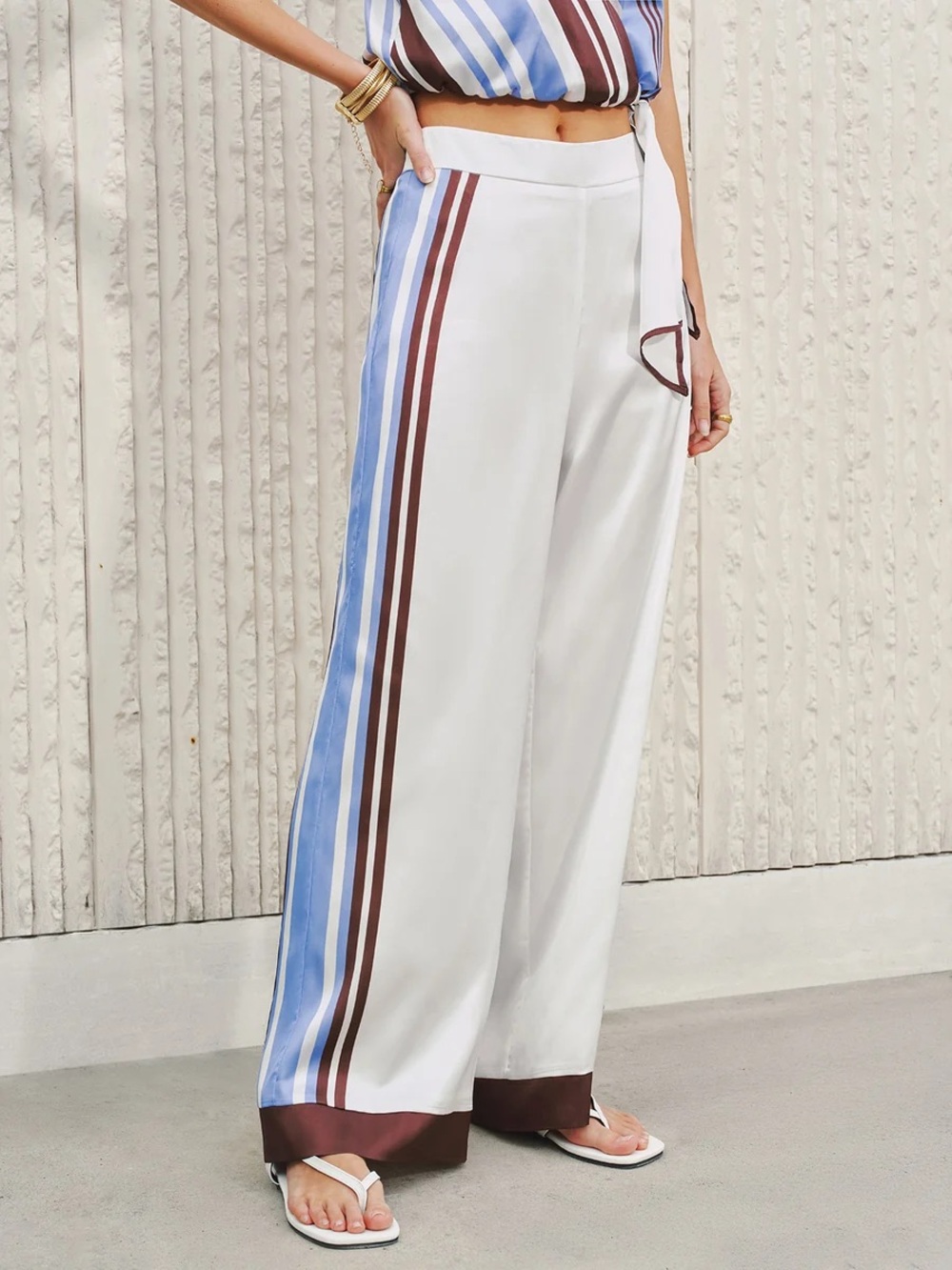 Commense Side Stripe Satin Wide-Leg Pants